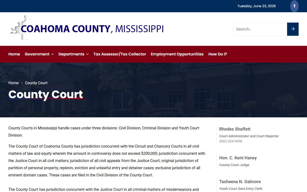 Coahoma County Court records held by the Circuit Clerk