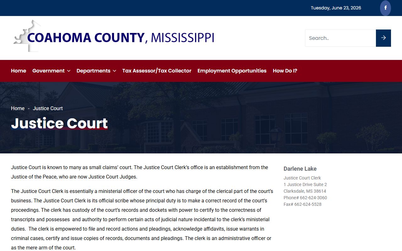 Coahoma County Justice Court records access