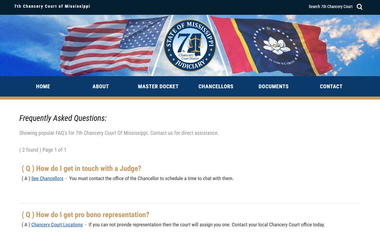 Coahoma County court dockets answered on the 7th Chancery frequently asked questions page