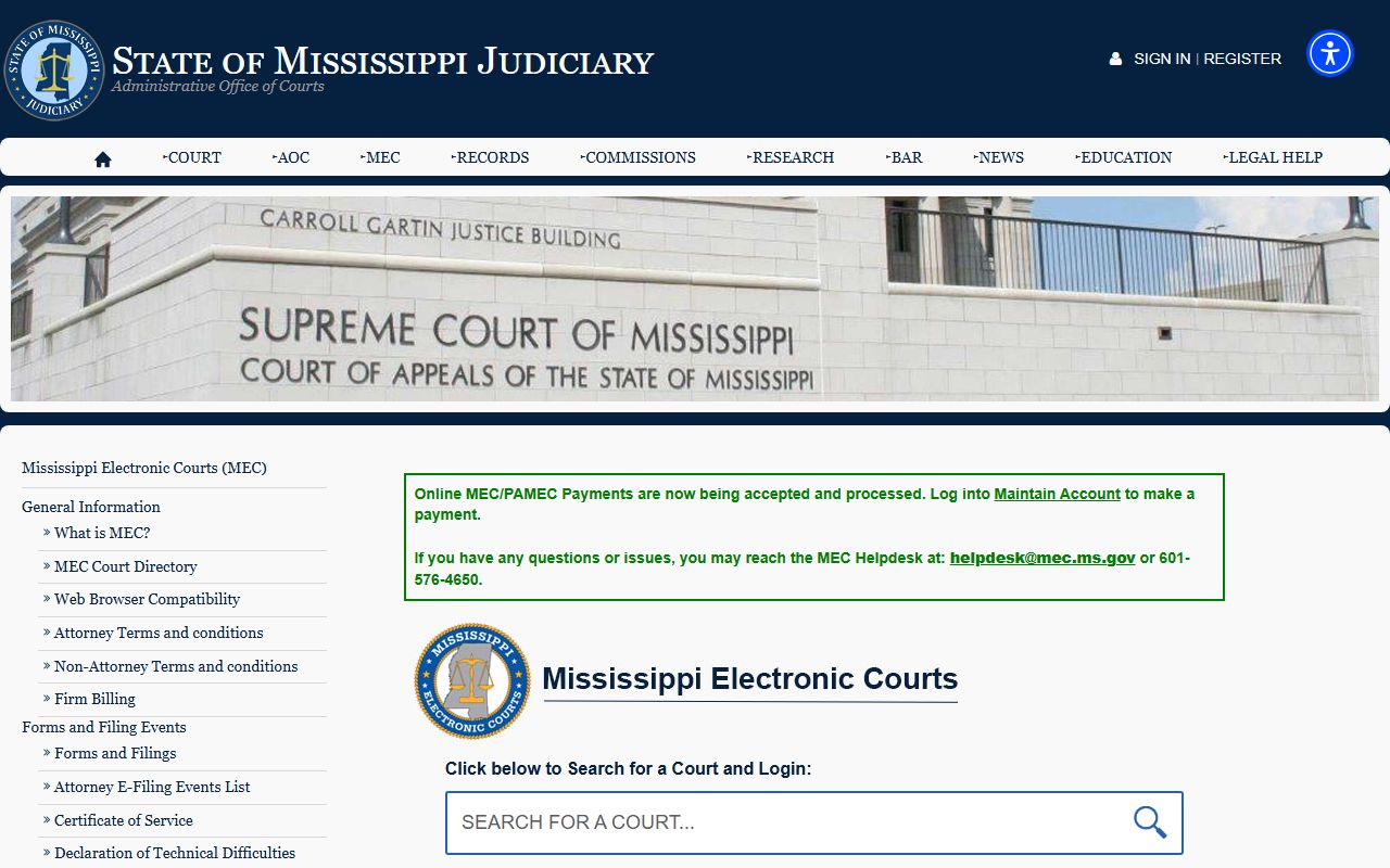Coahoma County court records access through Mississippi Electronic Courts