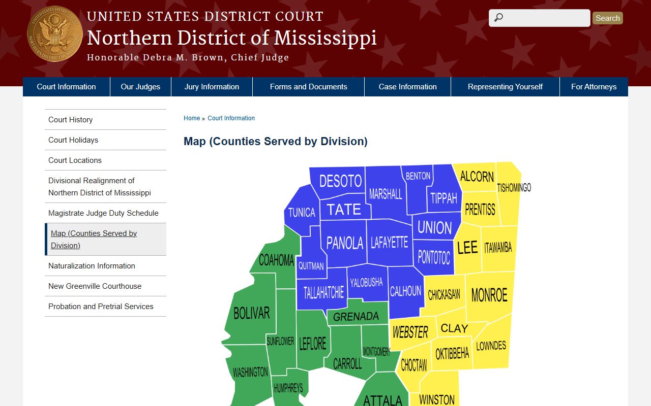 Coahoma County federal court records and the Northern District of Mississippi map