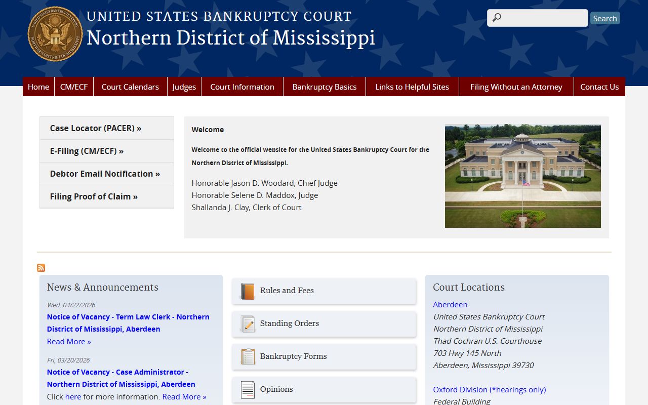 Coahoma County bankruptcy court records on the Northern District bankruptcy site