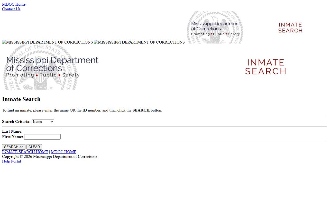 Coahoma County inmate records lookup on the MS.gov MDOC inmate search interface